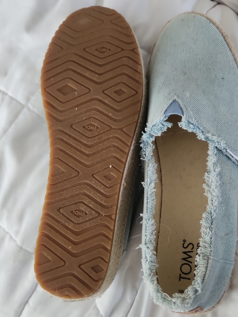 TOMS Light Blue Frayed Slip-On Espadrilles,size 8.5